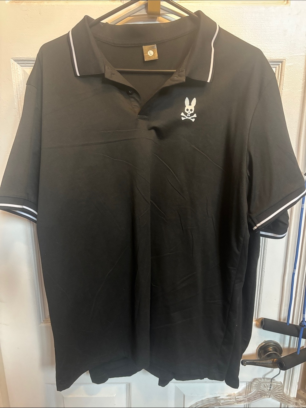 Psycho Bunny Black Polo with White Contrast Piping and Logo